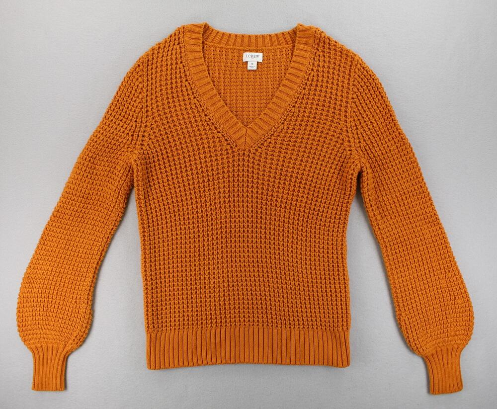 J.Crew Orange Waffle Knit Sweater Womens Small Pullover Long Sleeve V Neck